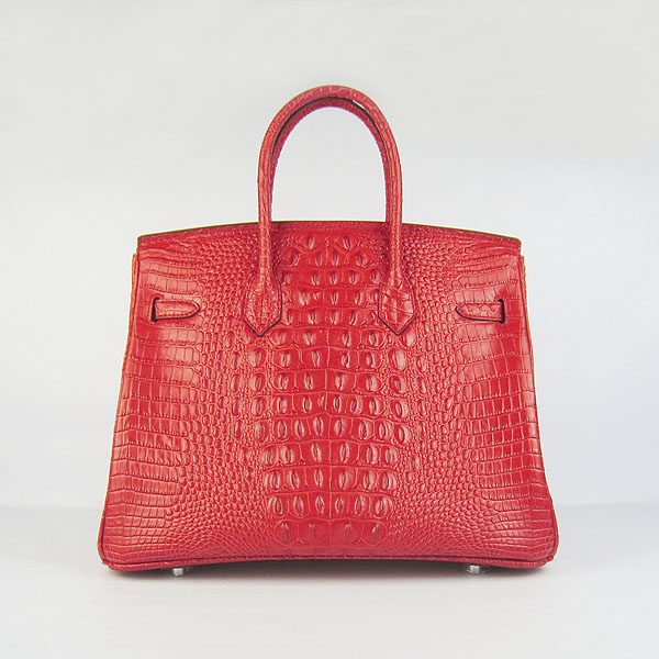 High Quality Fake Hermes Birkin 35CM Crocodile Head Veins Leather Bag Red 6089